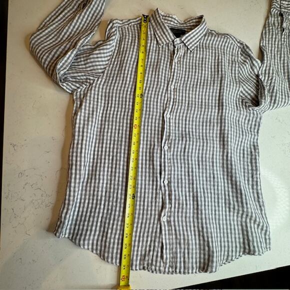 The Men's Store Bloomingdales 100% Linen Gray Plaid Shirt Size X-Large - Picture 7 of 9